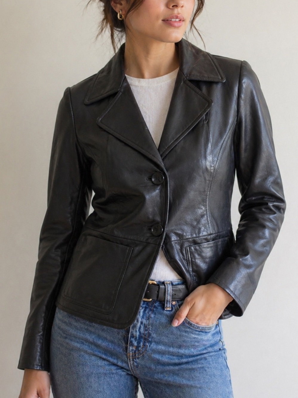 Mantles Genuine Leather Jacket Black Blazer Style | Size 4 | Classic Fitted
